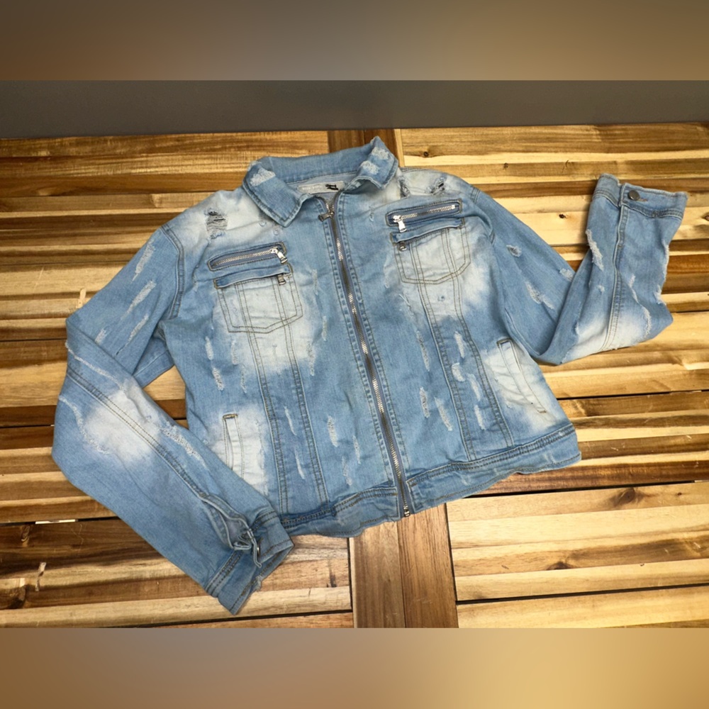 Women’s Blue Distressed Denim Jacket